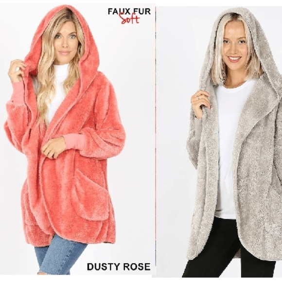 NEW SHERPA TEDDY FAUX FUR HOODED CARDIGAN JACKETS - Picture 1 of 7